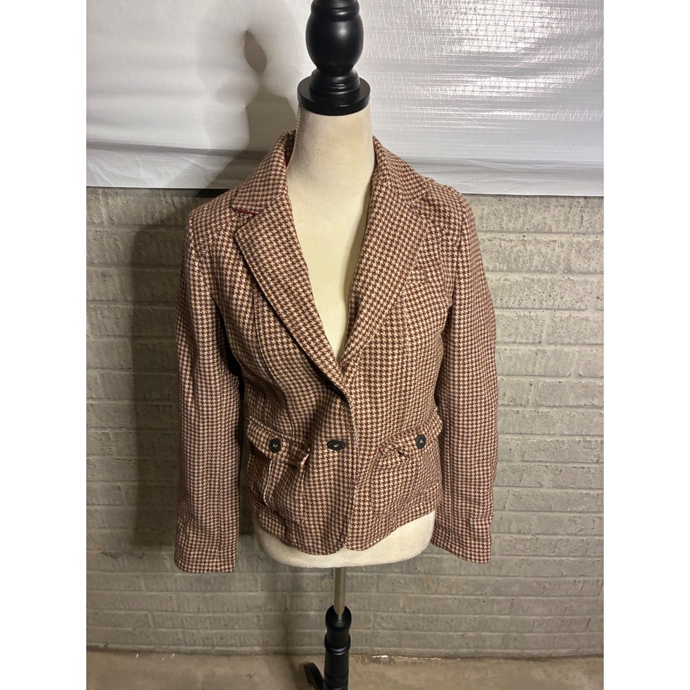 Y2K American Eagle Outfitters Vintage Houndstooth Blazer Tan Medium